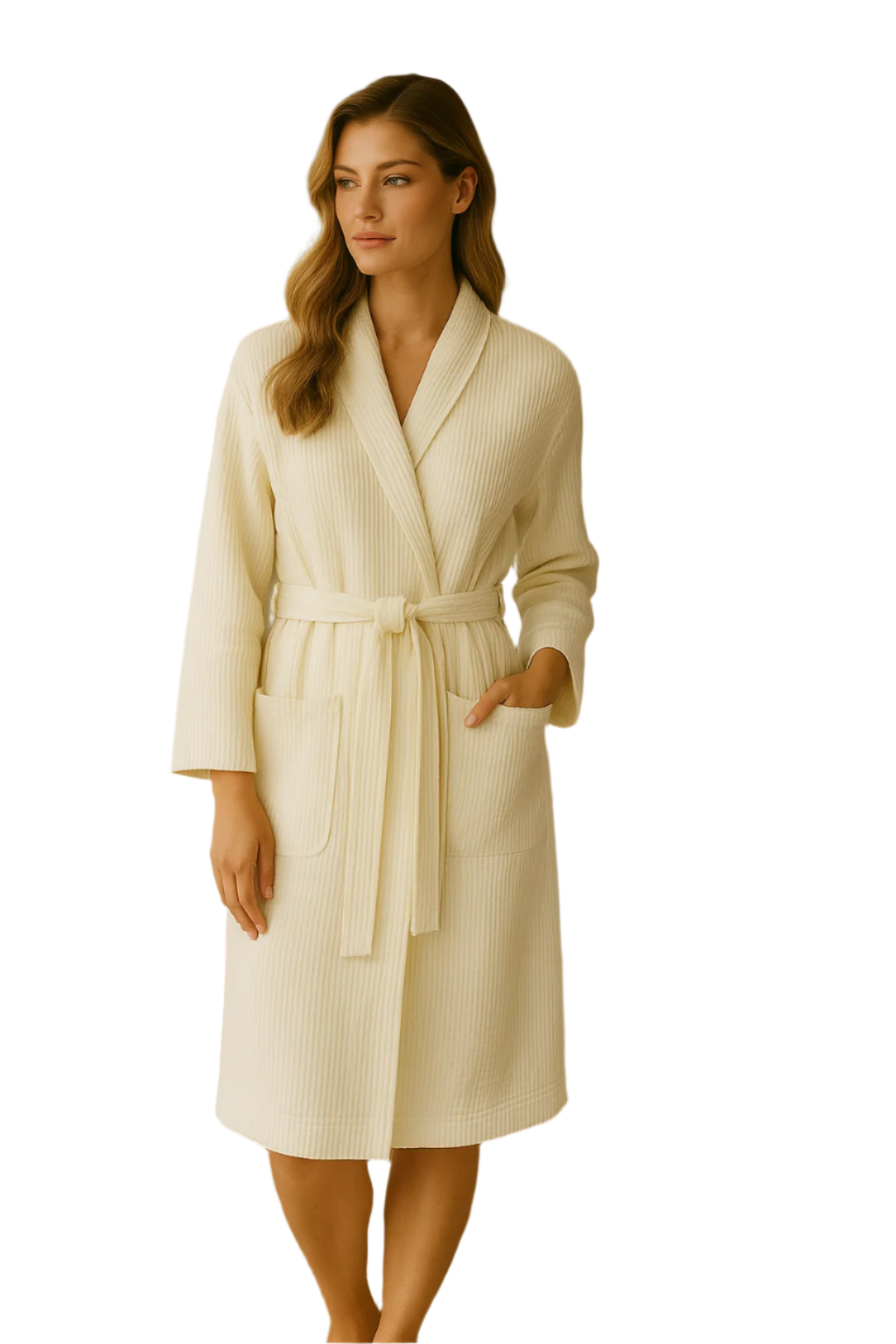 Unisex Bathrobe Waffle Texture Breathable Fabric With Adjustable Waistband and Pockets