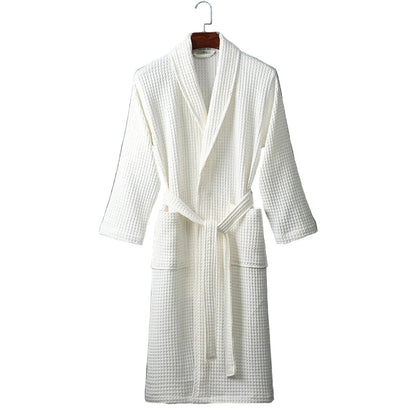 Unisex Bathrobe Waffle Texture Breathable Fabric With Adjustable Waistband and Pockets