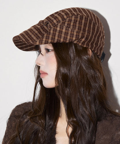 Unisex Breton Hat Vintage Patchwork Plaid Style 1