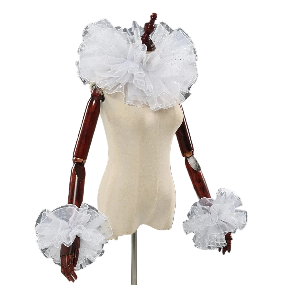 Unisex Clown Collar Cosplay Set Ruffled Neck and Wrist Bands 0