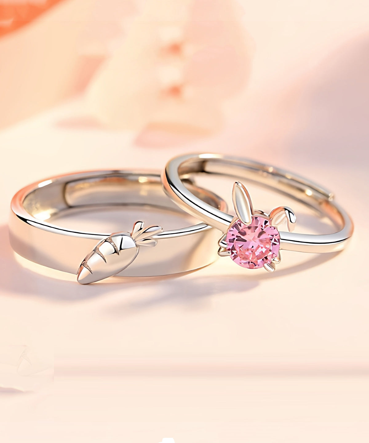 Unisex Couple Rings Matching Carrot and Rabbit Design for Couples 1