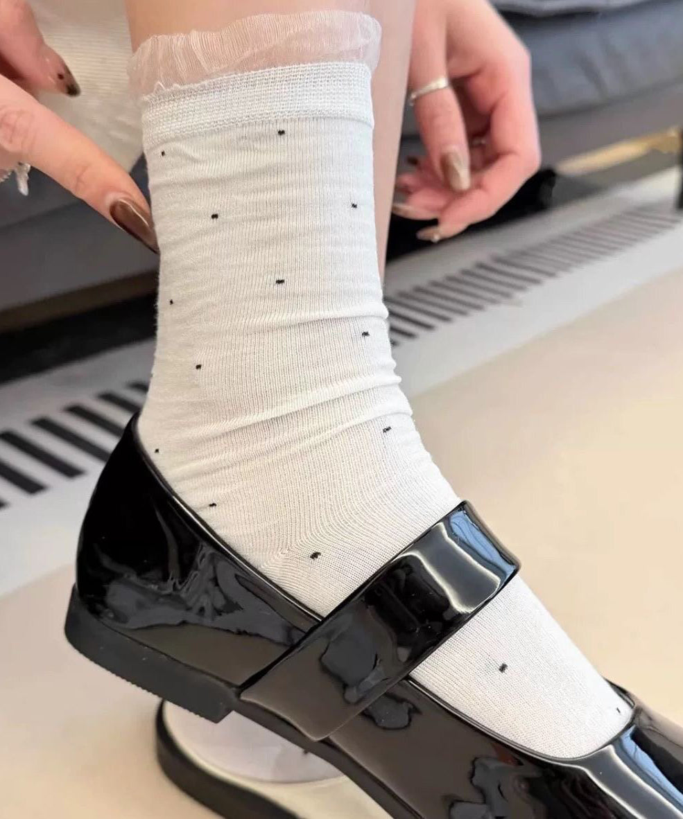 Unisex Mid Calf Socks Dot Patchwork Design 1