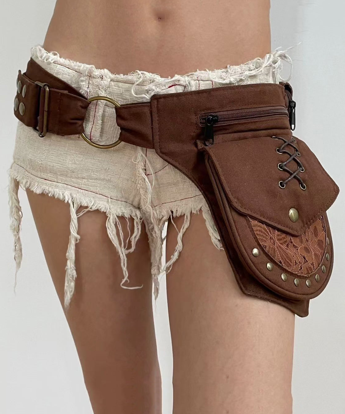 Unisex Waist Bag Retro Style with Rivet Detail 0