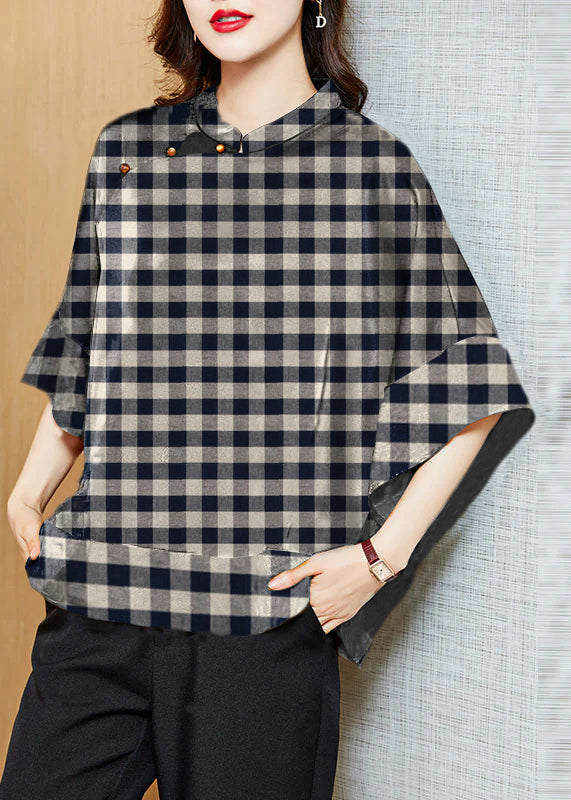 Vintage Black Mandarin Collar Asymmetric Patchwork Silk Blouse