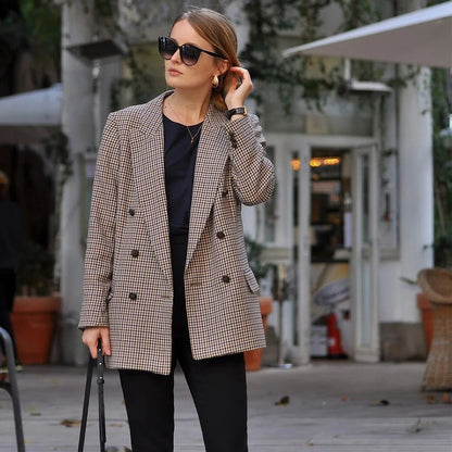 Vintage checked blazer jacket for women