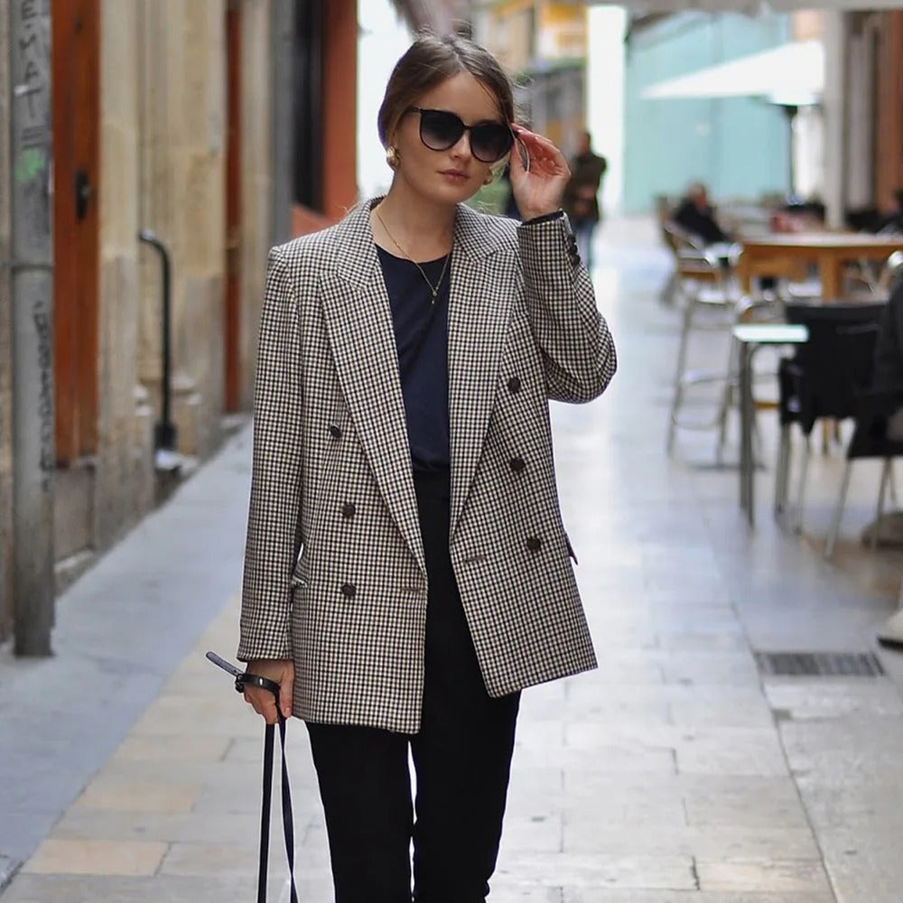 Vintage checked blazer jacket for women