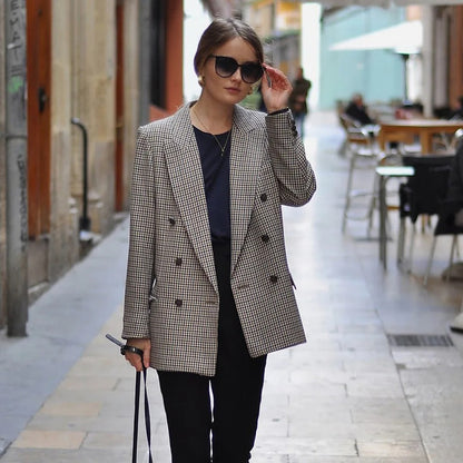 Vintage checked blazer jacket for women