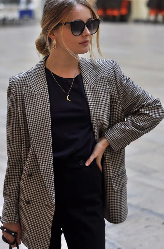 Vintage checked blazer jacket for women