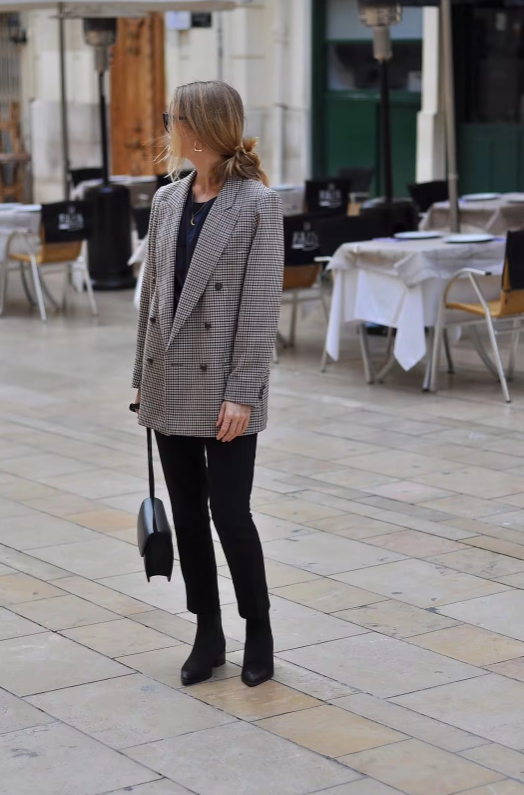 Vintage checked blazer jacket for women