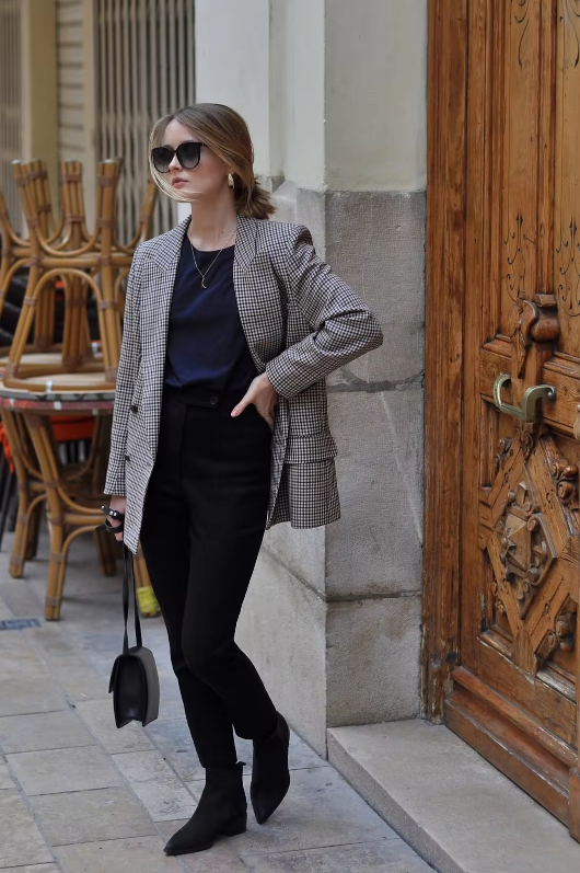 Vintage checked blazer jacket for women