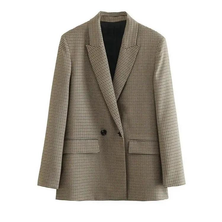 Vintage checked blazer jacket for women