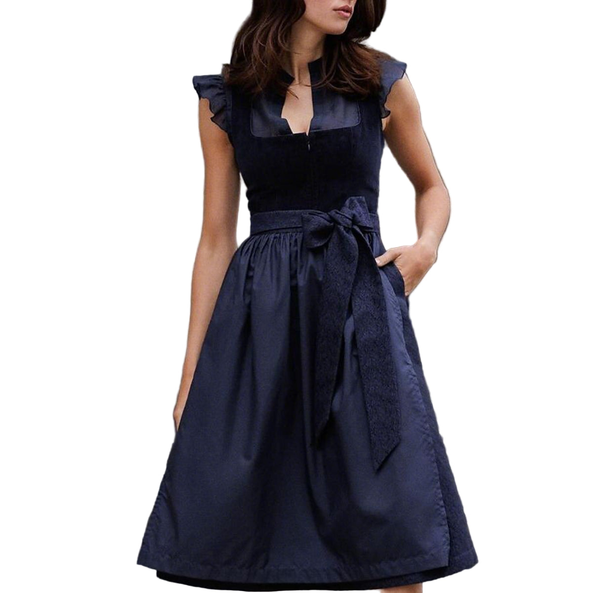 Women's Dirndlkleid navy blue with Schürze