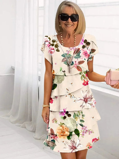 Women's Layered Floral Short-Sleeved Dress