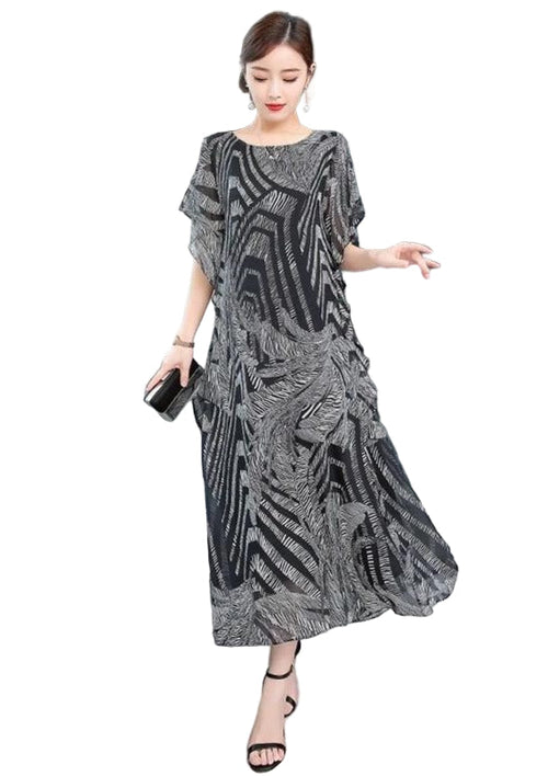Women's O-neck Kaftan Dress with Chiffon