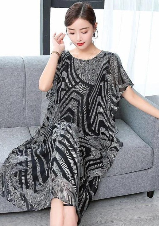 Women's O-neck Kaftan Dress with Chiffon