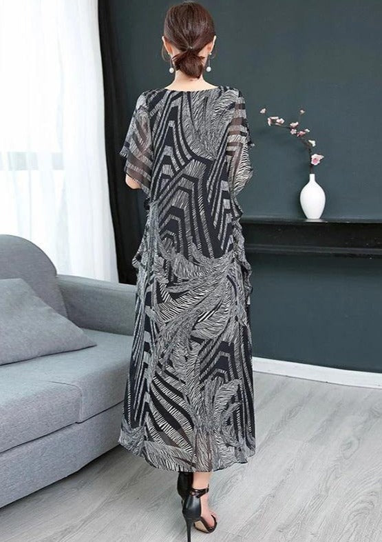 Women's O-neck Kaftan Dress with Chiffon