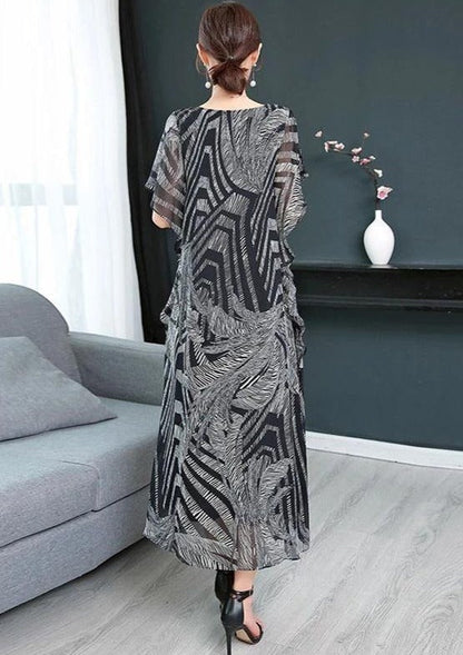 Women's O-neck Kaftan Dress with Chiffon