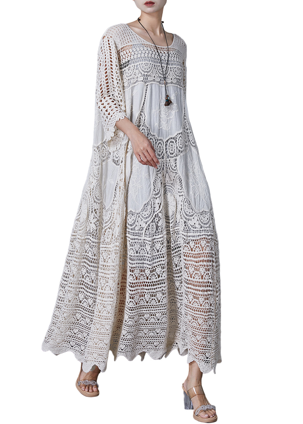 Women's Long Dress With Hollow Lace Oversized