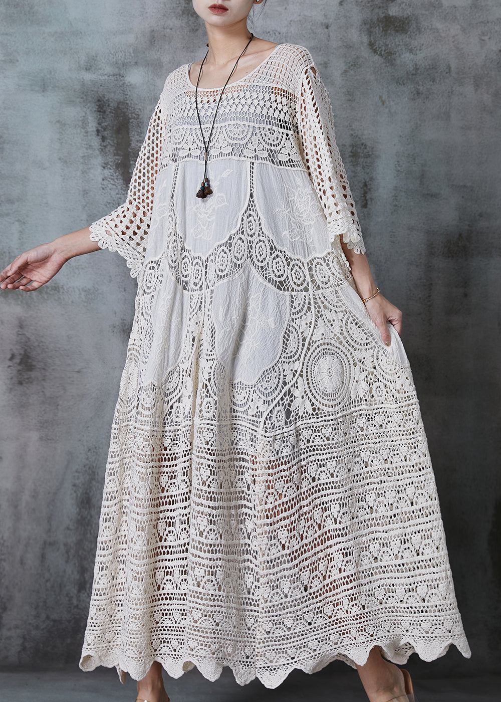 Women's Long Dress With Hollow Lace Oversized