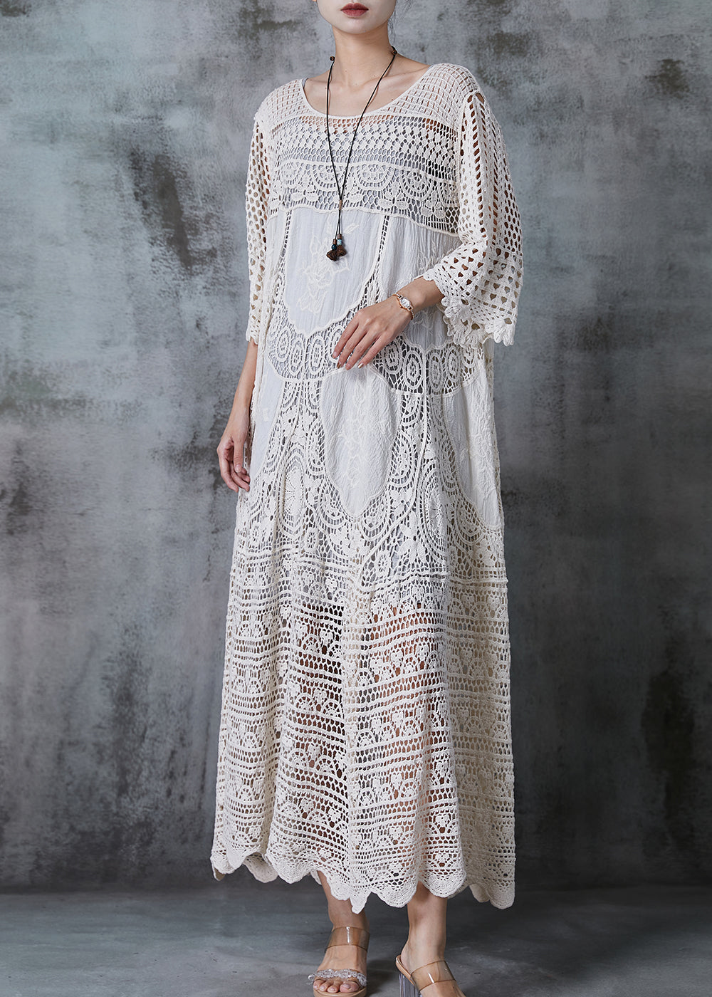 Women's Long Dress With Hollow Lace Oversized