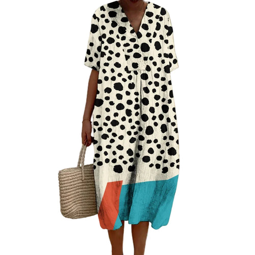 Women's Long Dress Polka Dots Casual V-Neck