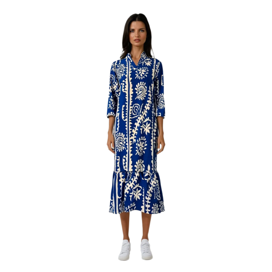 Women's Loose Printed Dress with V-Neck