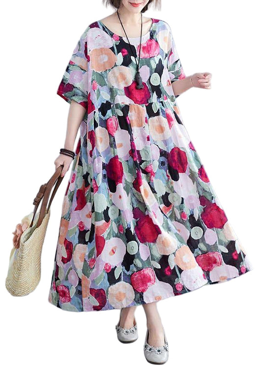 Women's Maxi Dress Bohemian Floral Print with Half Sleeves