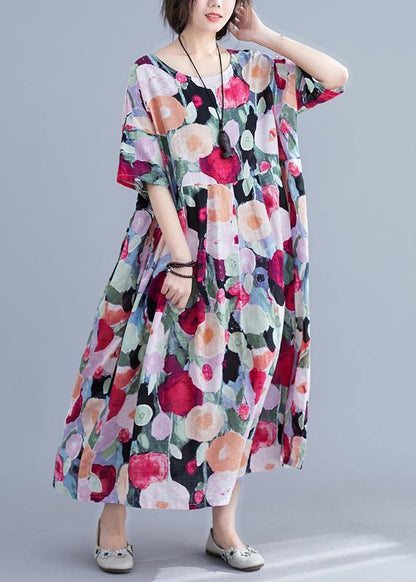Women's Maxi Dress Bohemian Floral Print with Half Sleeves