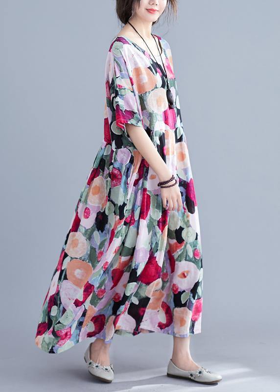 Women's Maxi Dress Bohemian Floral Print with Half Sleeves
