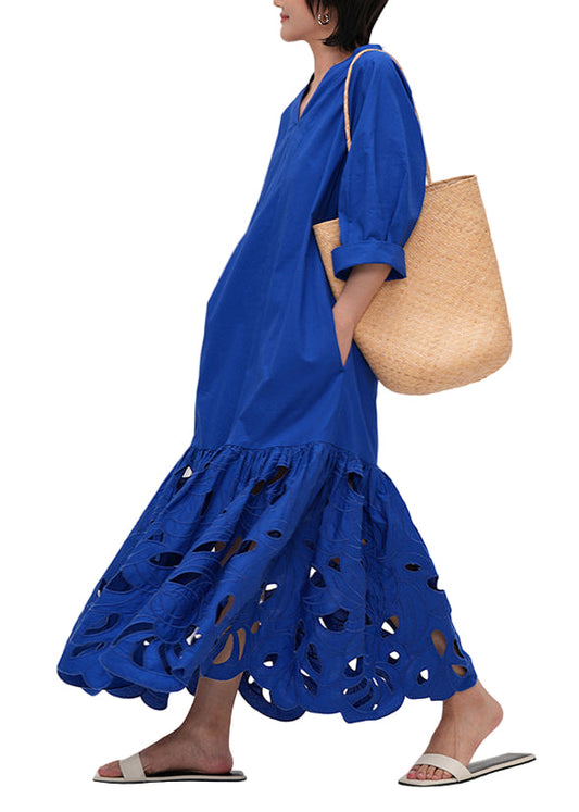 Women's Maxi Dress Crocheted Cotton with Half Sleeves