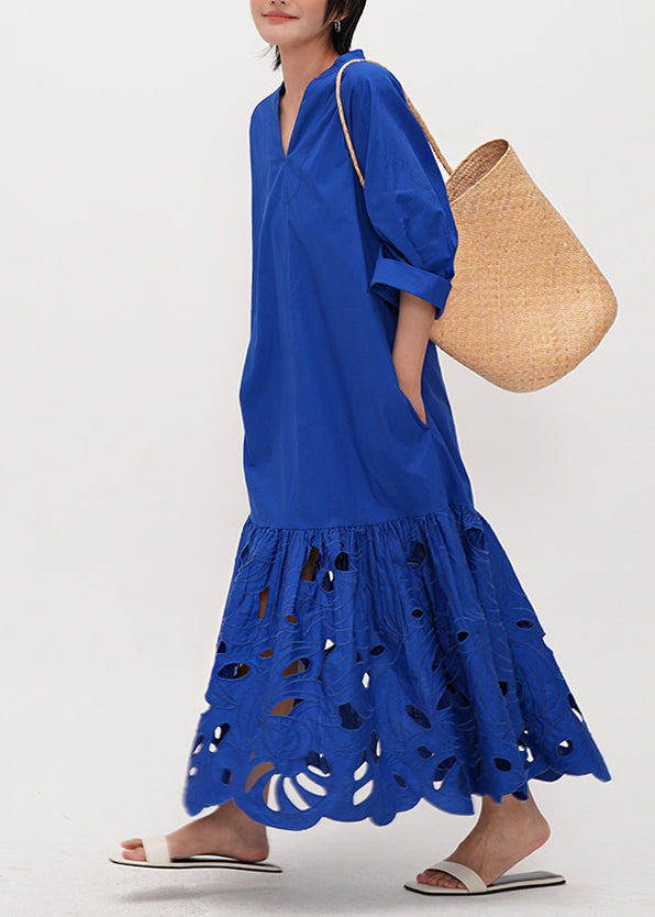 Women's Maxi Dress Crocheted Cotton with Half Sleeves