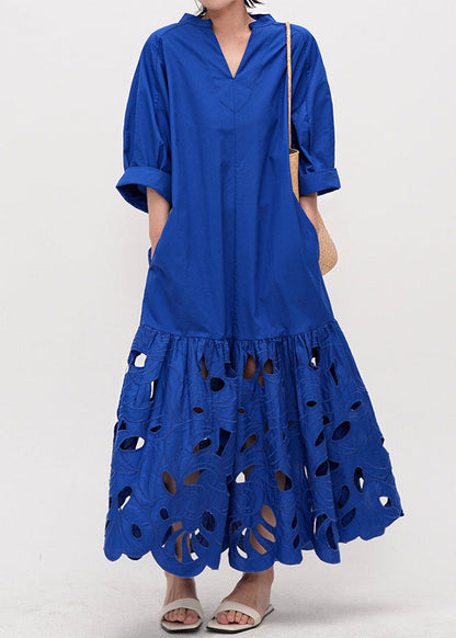 Women's Maxi Dress Crocheted Cotton with Half Sleeves