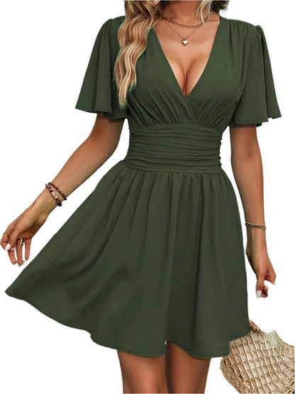 Women's Maxi Dress Refined Waist V-Ausschnitt