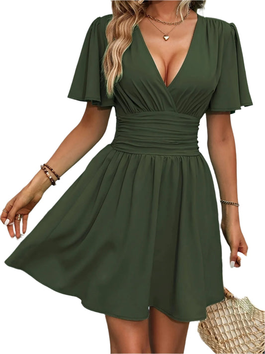 Women's Maxi Dress Refined Waist V-Ausschnitt