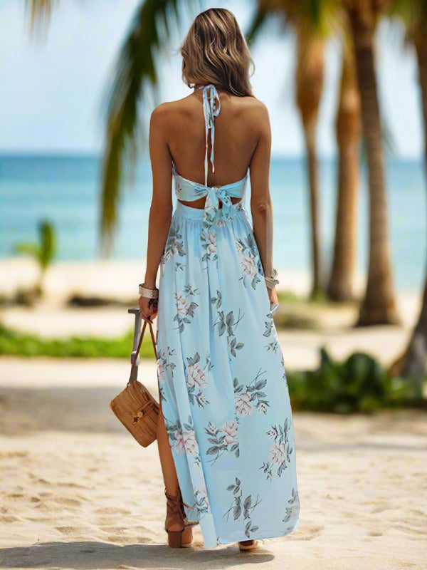 Women's Maxi Dress Halter V-neck Chiffon Floral Print