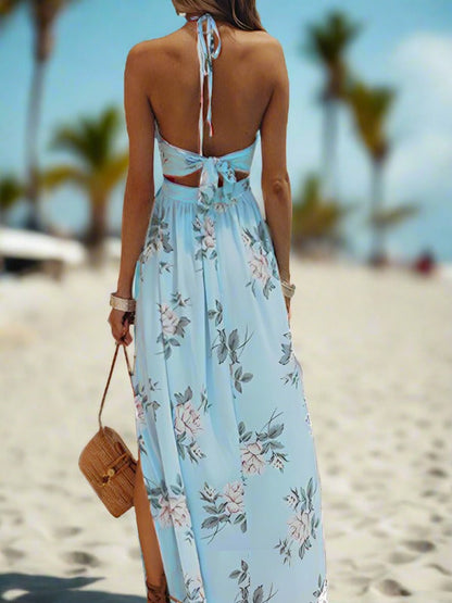 Women's Maxi Dress Halter V-neck Chiffon Floral Print