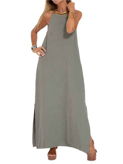 Women's Maxi Dress Halter Style Cotton Linen Look
