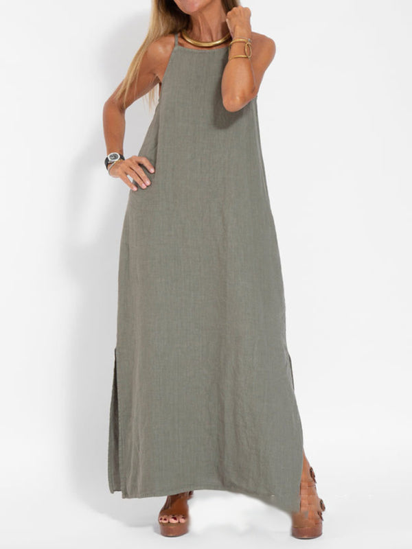 Women's Maxi Dress Halter Style Cotton Linen Look