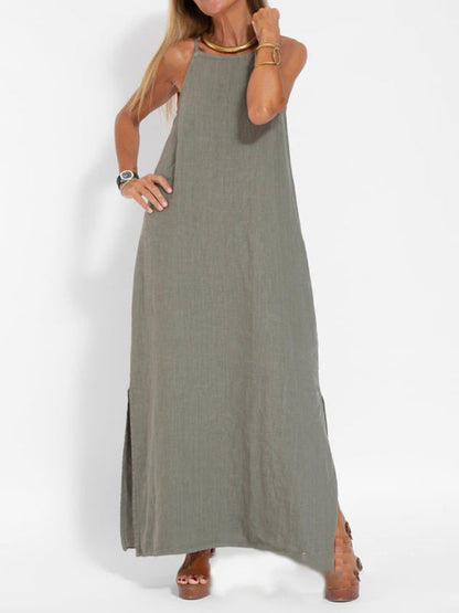 Women's Maxi Dress Halter Style Cotton Linen Look