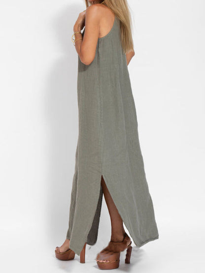 Women's Maxi Dress Halter Style Cotton Linen Look