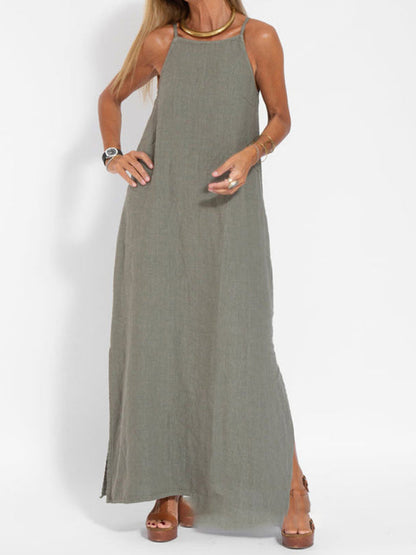 Women's Maxi Dress Halter Style Cotton Linen Look