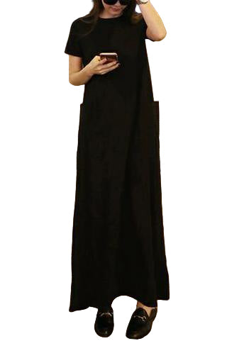 Women's Maxi Dress Cotton Tunic with Pockets