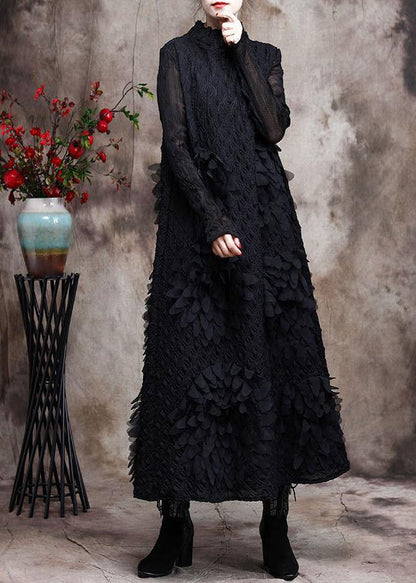 Women's Maxi Dress With Standing Collar and Three-Dimensional Decoration