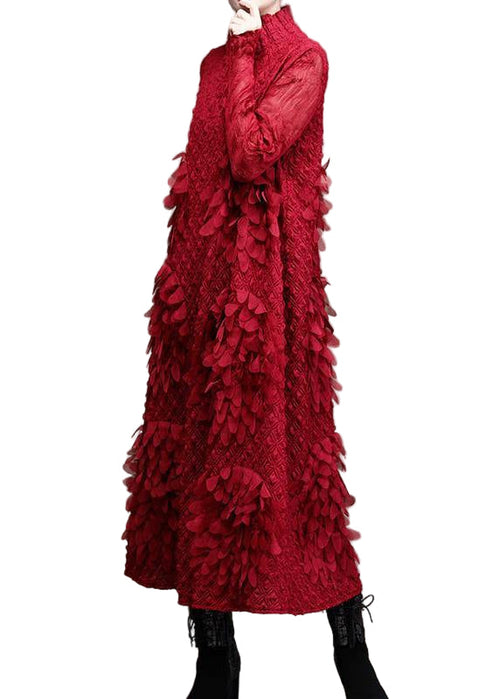 Women's Maxi Dress With Standing Collar and Three-Dimensional Decoration