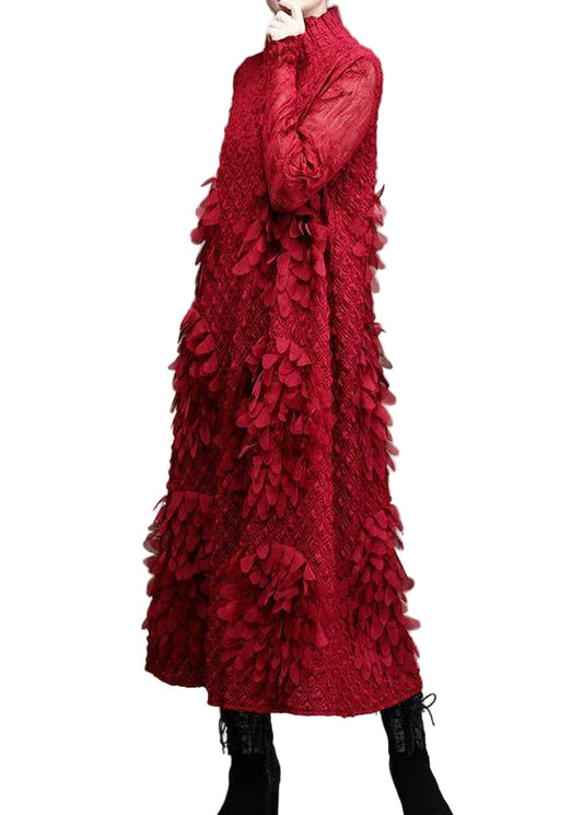 Women's Maxi Dress With Standing Collar and Three-Dimensional Decoration