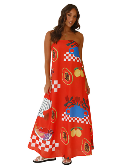 Women's Maxi Dress Strapless Tropical Print