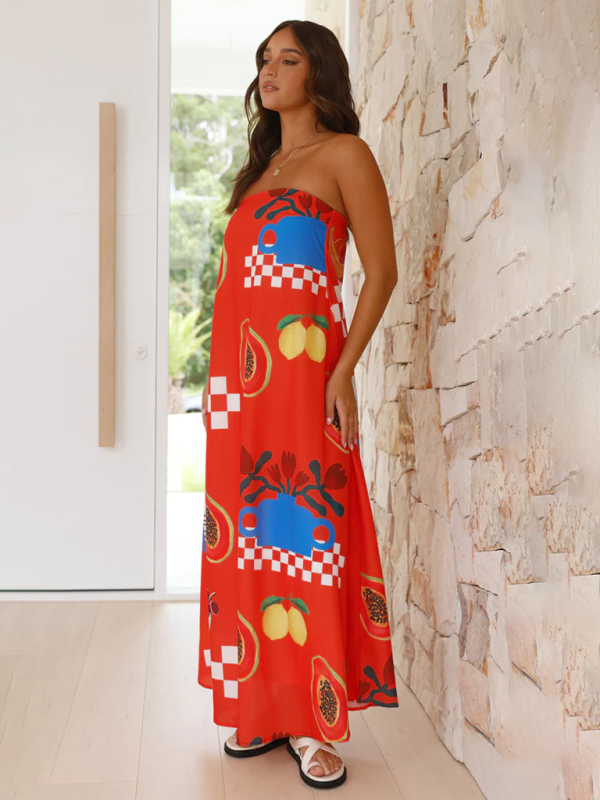 Women's Maxi Dress Strapless Tropical Print