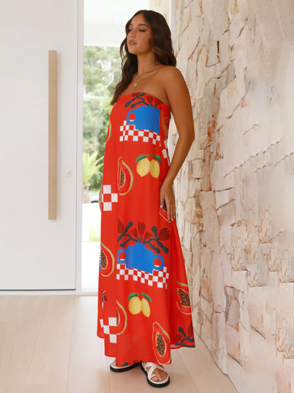 Women's Maxi Dress Strapless Tropical Print