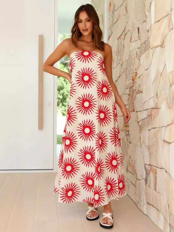 Women's Maxi Dress Strapless Tropical Print
