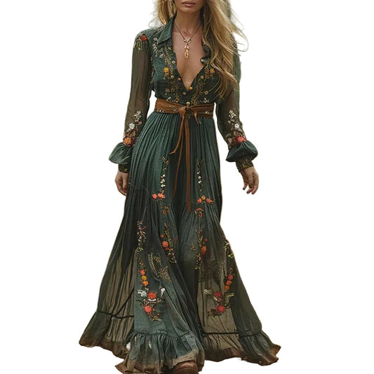 Women's Maxi Dress Boho Style with Long Sleeves